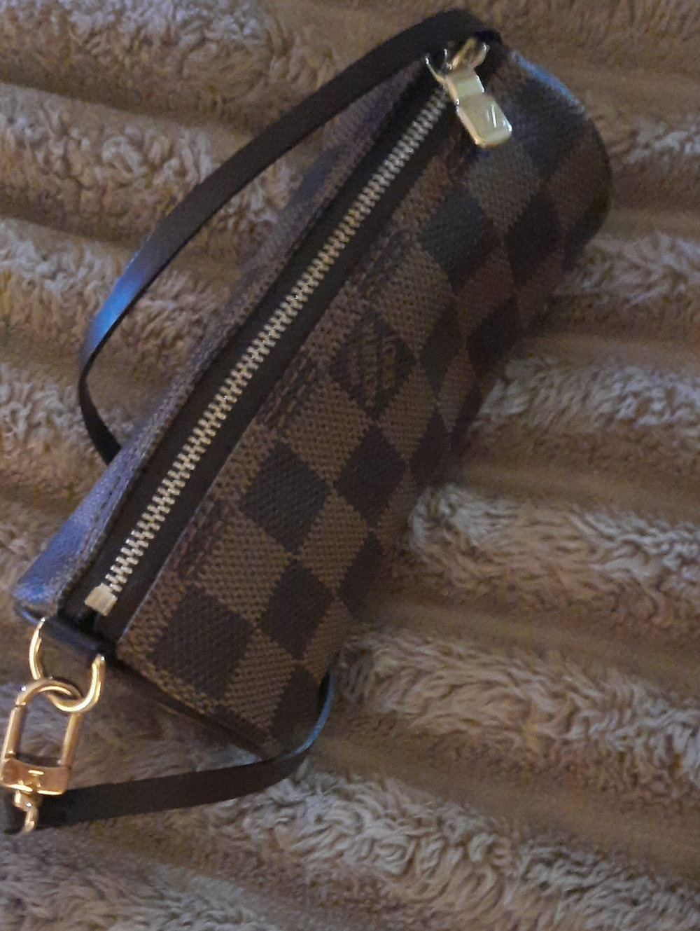 Louis Vuitton Brown Checkered Toiletry Pouch with Gold Hardware